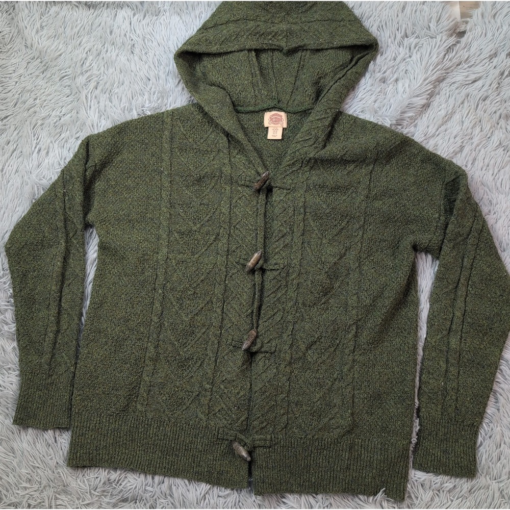 Cambridge Dry Goods Sweater Womens M Green Cardigan Wool Blend Toggle Grandma